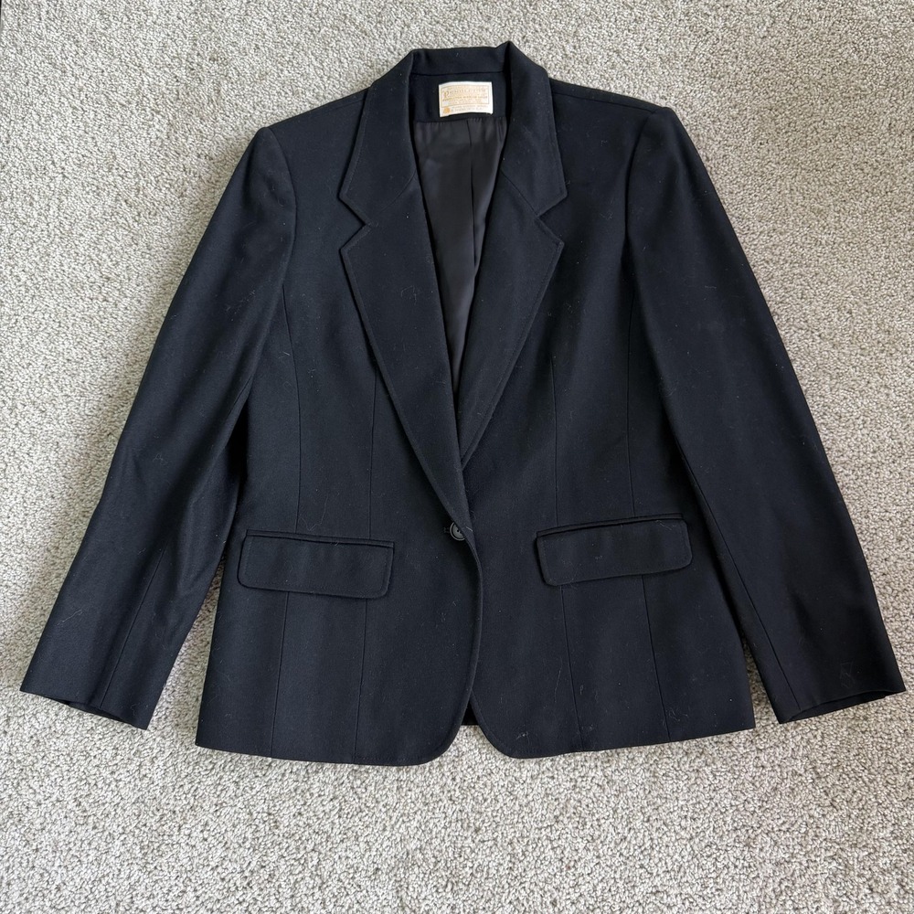 Vintage Pendleton Blazer Jacket Womens S Black Wool Lined USA One Button Career